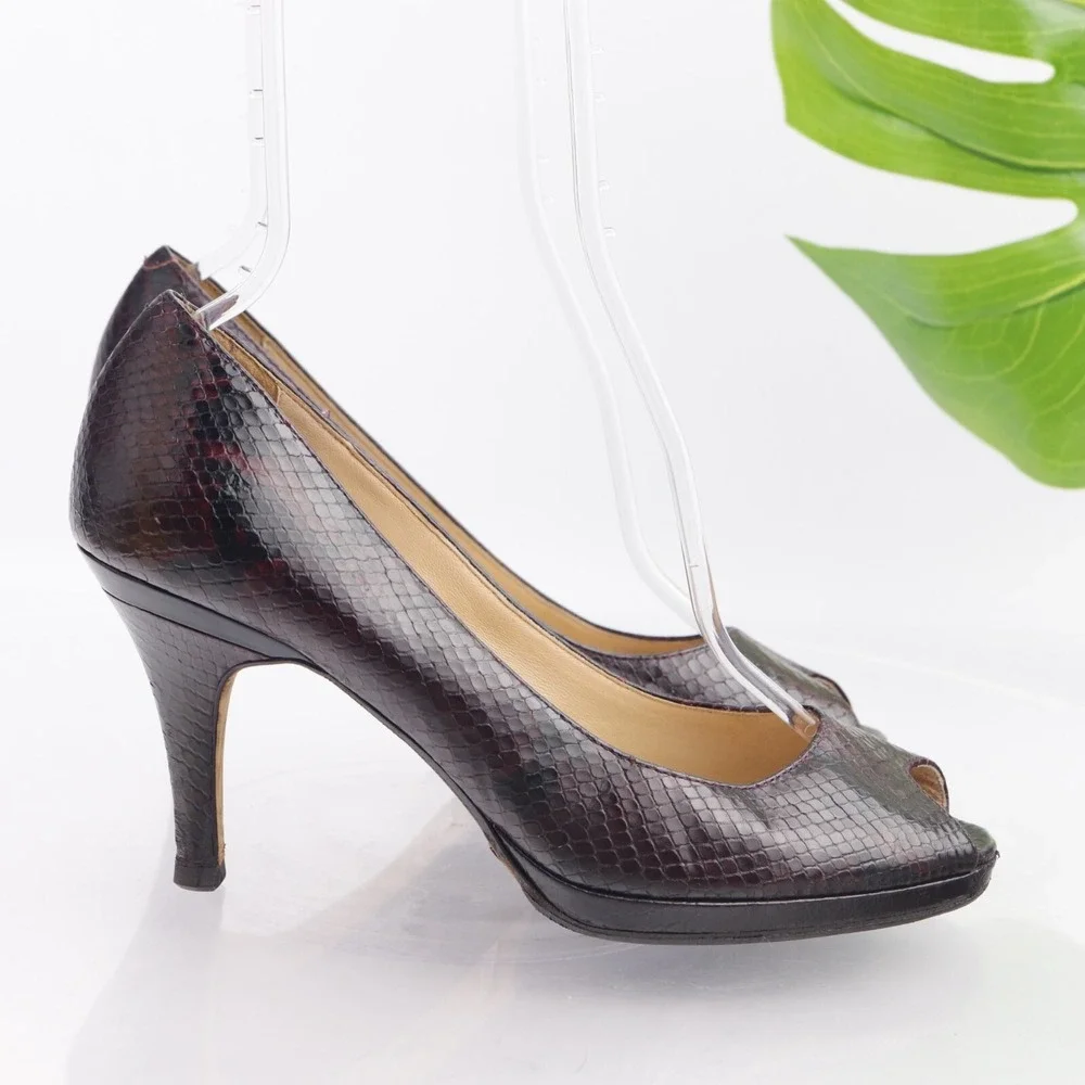 Cole Haan Womens Air Chelsea Pumps Size 9.5 Burgundy Brown Python Dress Shoes